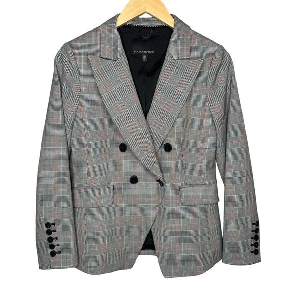 Banana Republic Double Breasted-Fit Plaid Blazer Gray Plaid Womens Size 10P NWOT